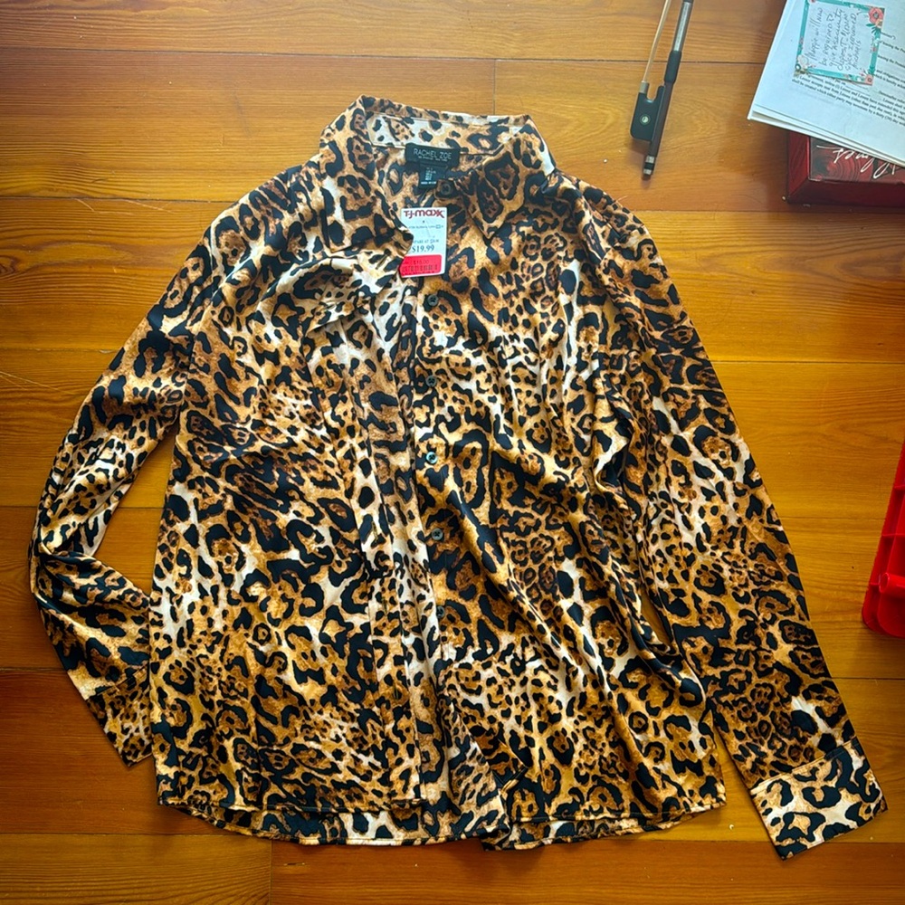 NWT cheetah print silky shirt